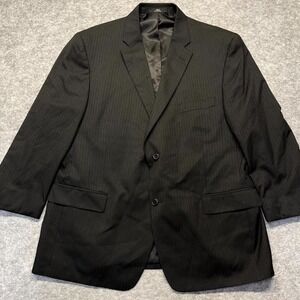 Haggar Blazer Sport Coat Mens Size 48R Black Striped Notch Lapel Single Breasted